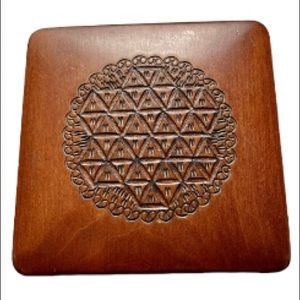 POLISH Wooden trinket jewelry box 4.5" x 4.5" Carved